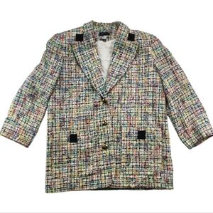 Simon Chang Multicolor Tweed Blazer Women 10 Gold Buttons Wool Blend Jacket